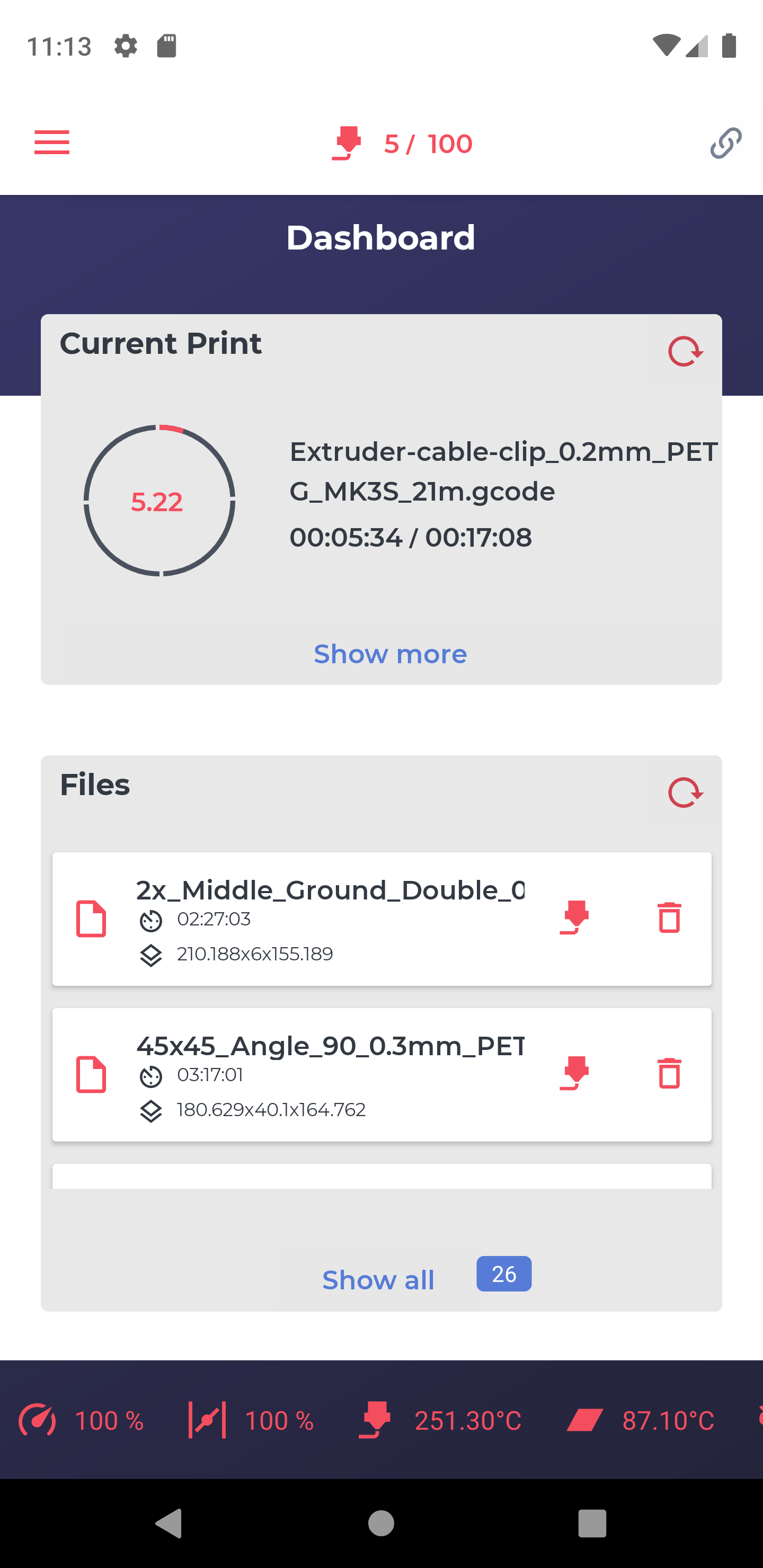 OctoPrint Dashboard Fortschritt