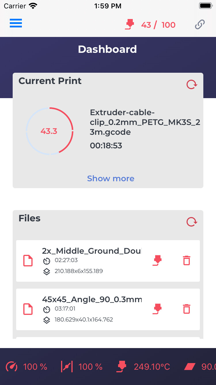 OctoPrint Dashboard Druckfortschritt