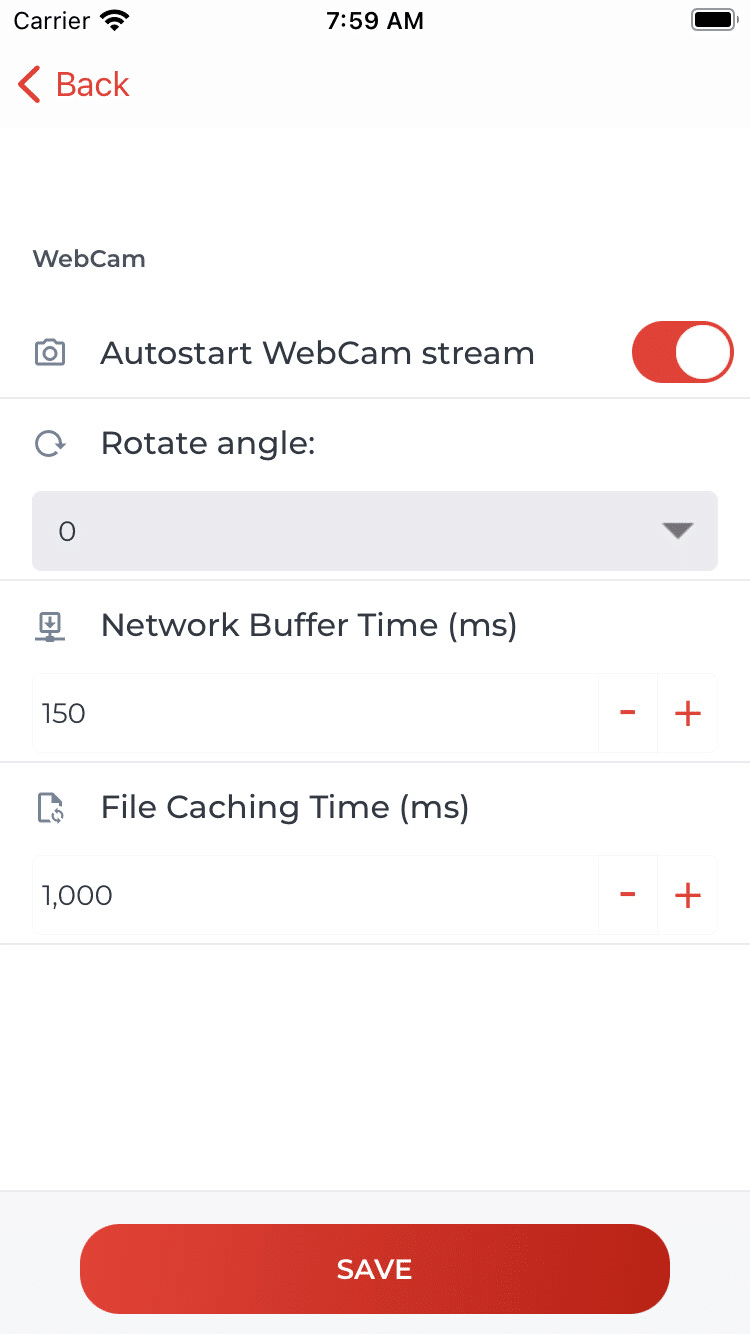 Standard-Einstellungen für WebCam (iOS)